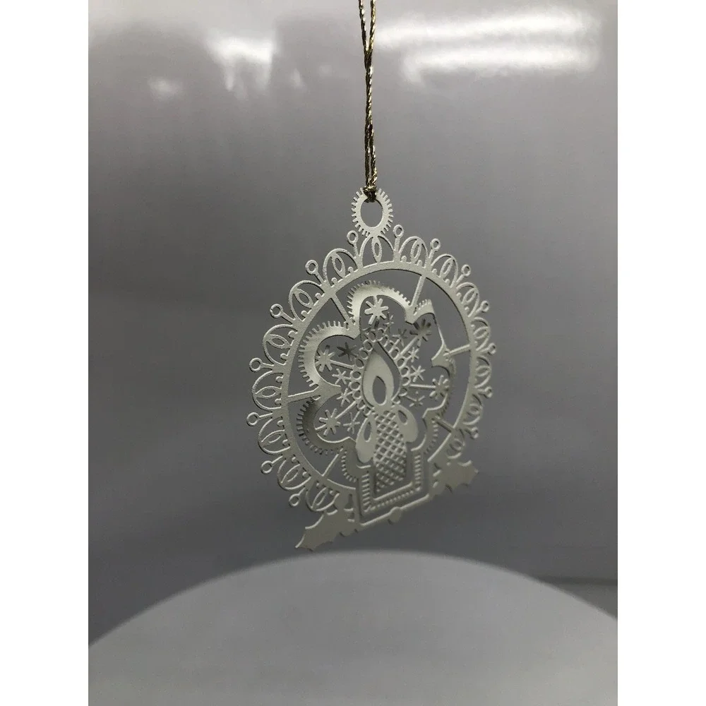 Vintage Christmas Ornament White‎ Type Metal Candle Delicate Cut-Out 2.5